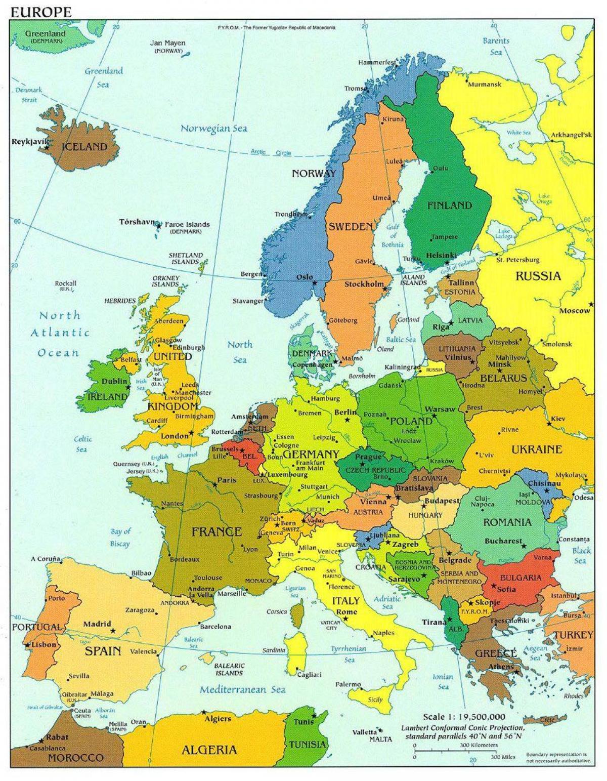 χάρτης της ευρώπης με τη δανία
