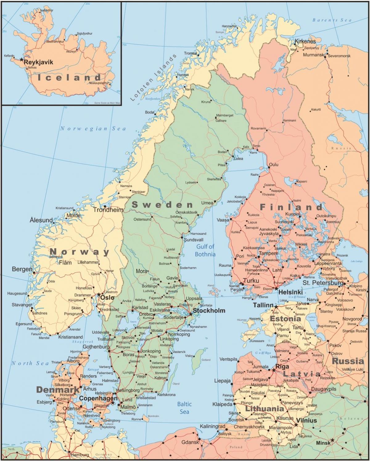 χάρτης της δανίας και τις γύρω χώρες