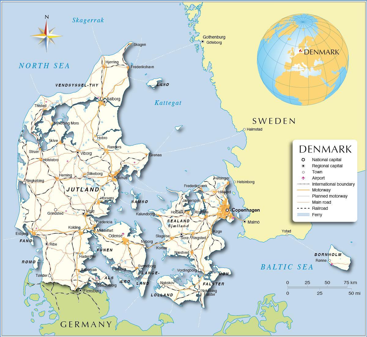 χάρτης πάνω από δανία