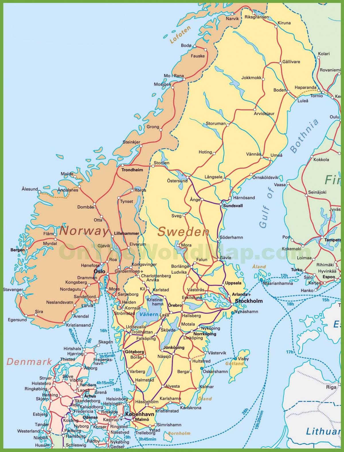 χάρτης της δανίας και της νορβηγίας